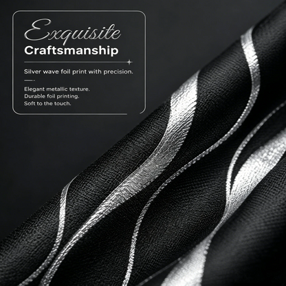 100% Blackout Curtains Silver Wave Foil Pattern