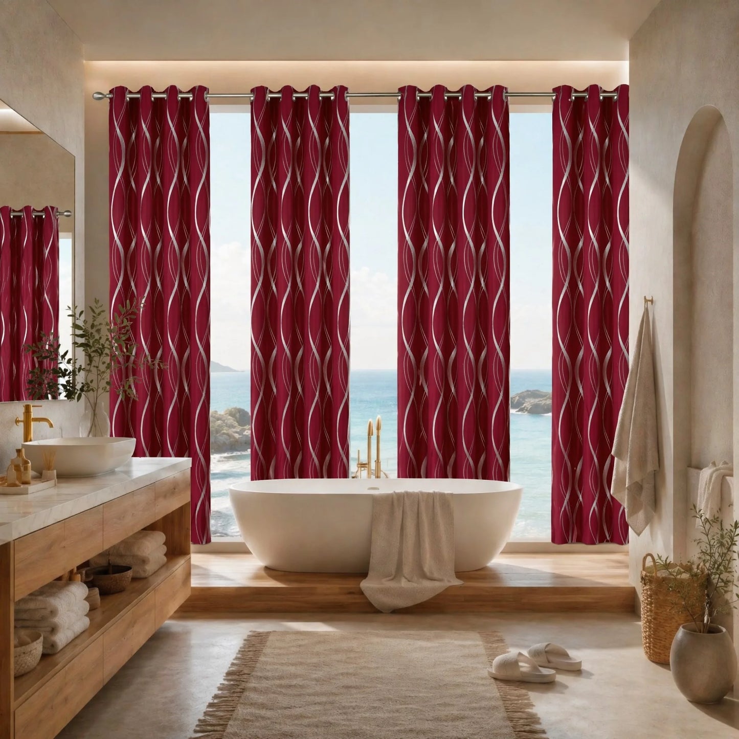 100% Blackout Curtains Silver Wave Foil Pattern