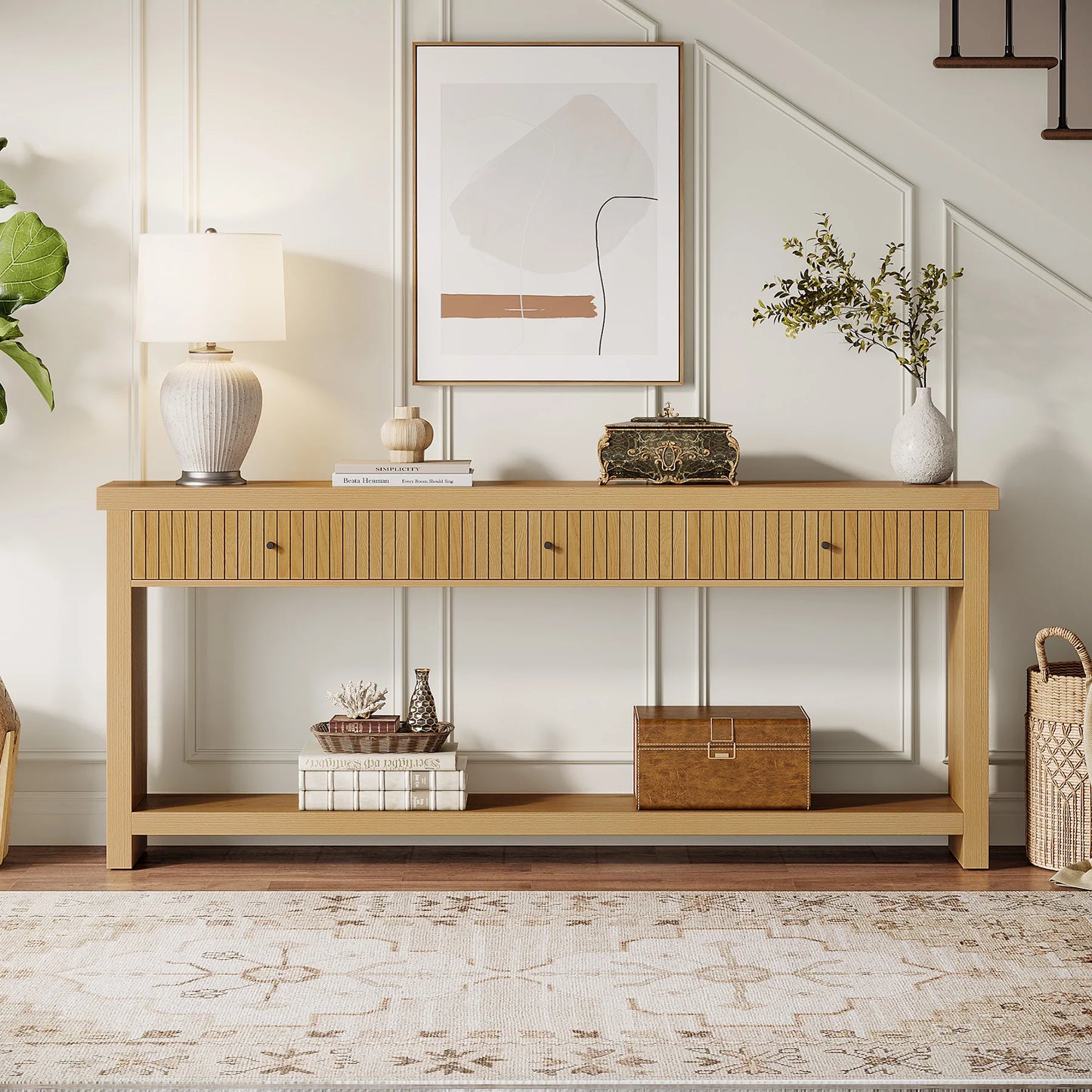 Oak Console Table with 3 Drawers