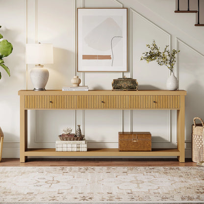 Oak Console Table with 3 Drawers