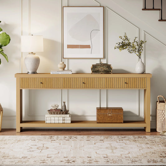 Oak Console Table with 3 Drawers