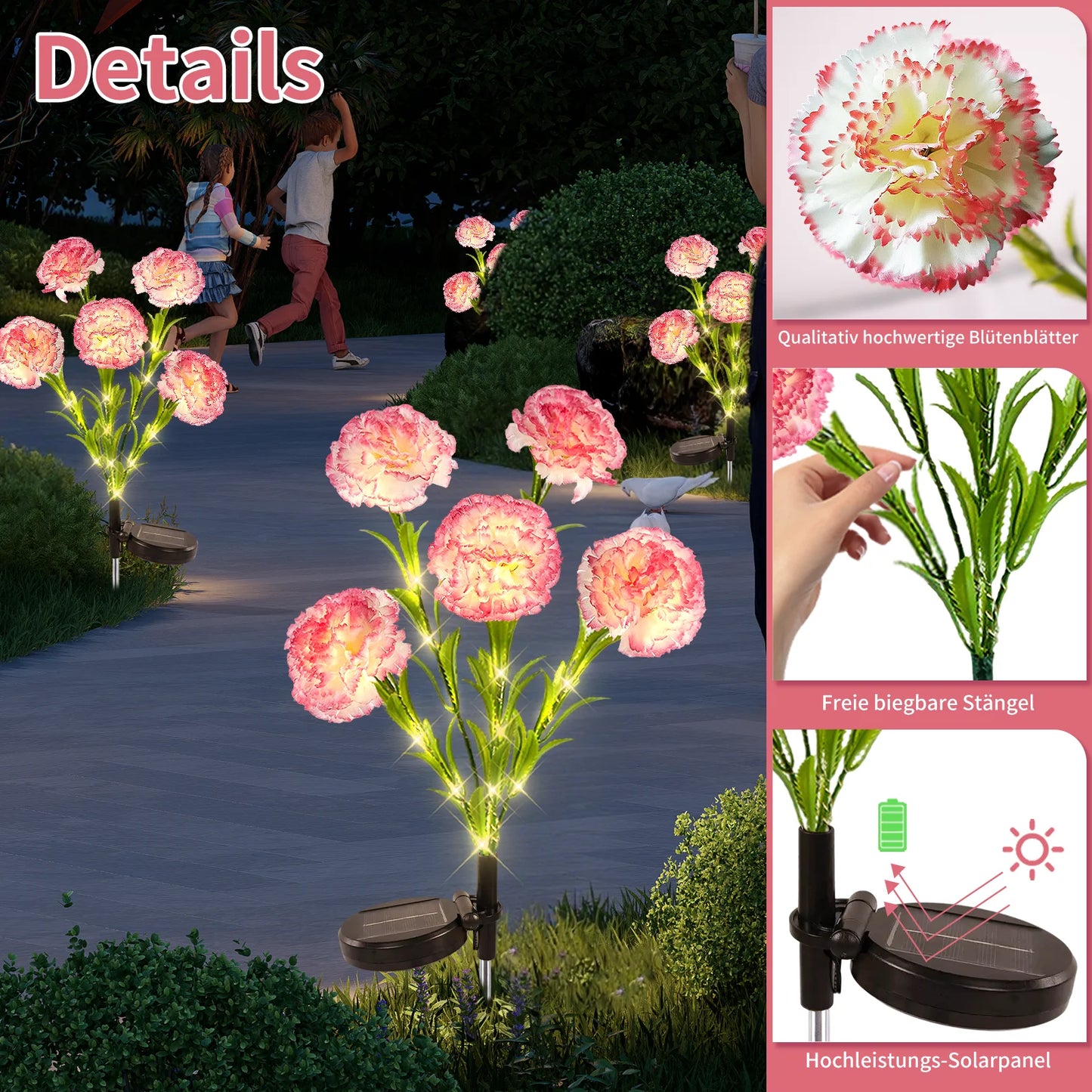 2pc Carnation Flower Solar Light