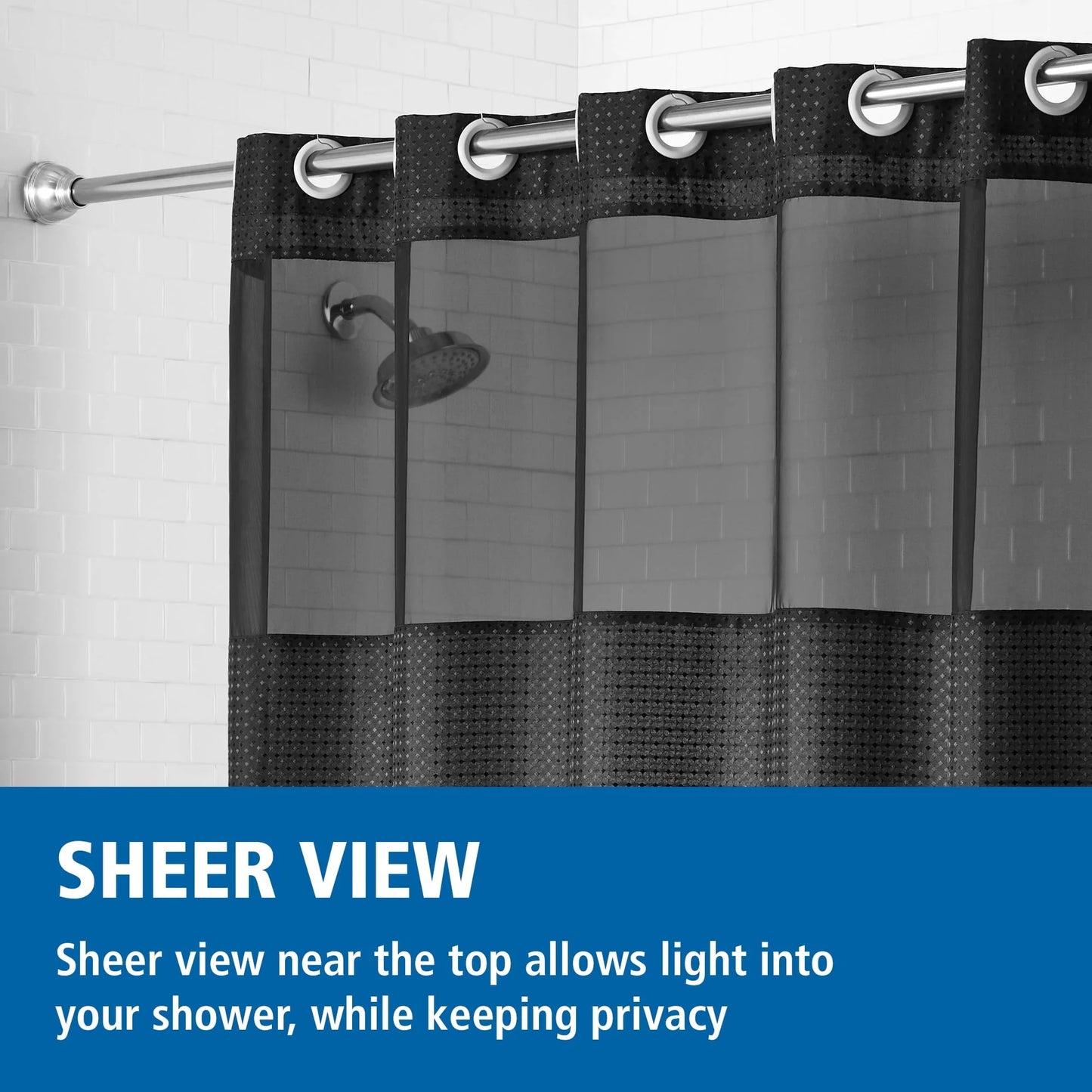 Easy Hang Fabric Shower Curtain with Built-in Rings