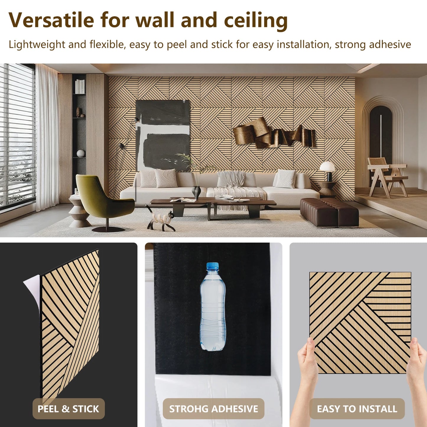 4 Packs Acoustic 3D Wood Slat Wall Panels