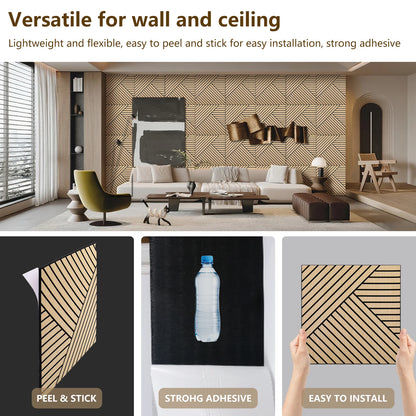 4 Packs Acoustic 3D Wood Slat Wall Panels