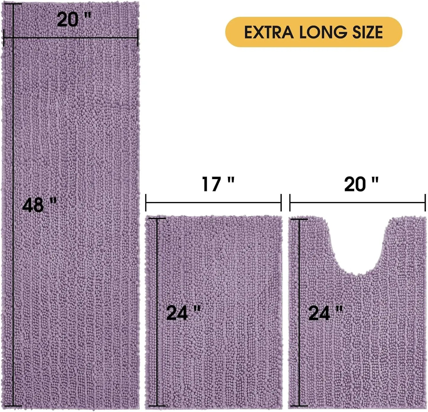Lavender 3-Piece Ultra Soft Thick Absorbent Mats
