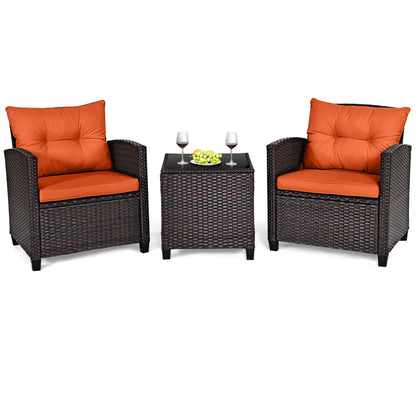3 PC Patio Rattan Furniture Set