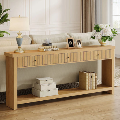 Oak Console Table with 3 Drawers