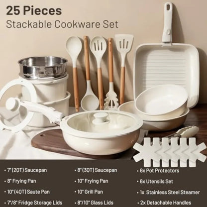 Ceramic Cookware Set with Detachable Handle