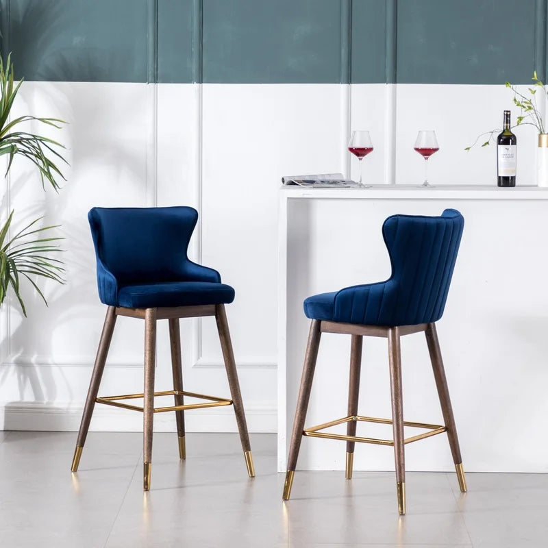 Blue Fabric Wingback Bar Stools Set of 2