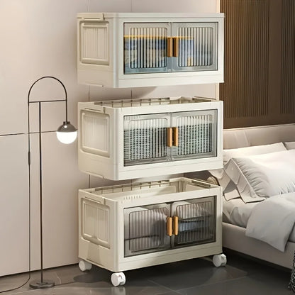 Stackable Storage Cabinet with Doors and Wheels