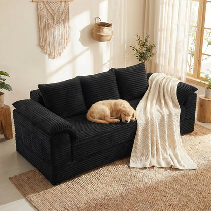 Oversized Black Striped Corduroy Sofa
