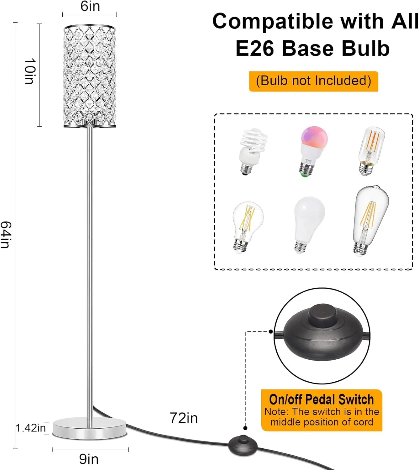 Modern Crystal Floor Lamp with Elegant Shade