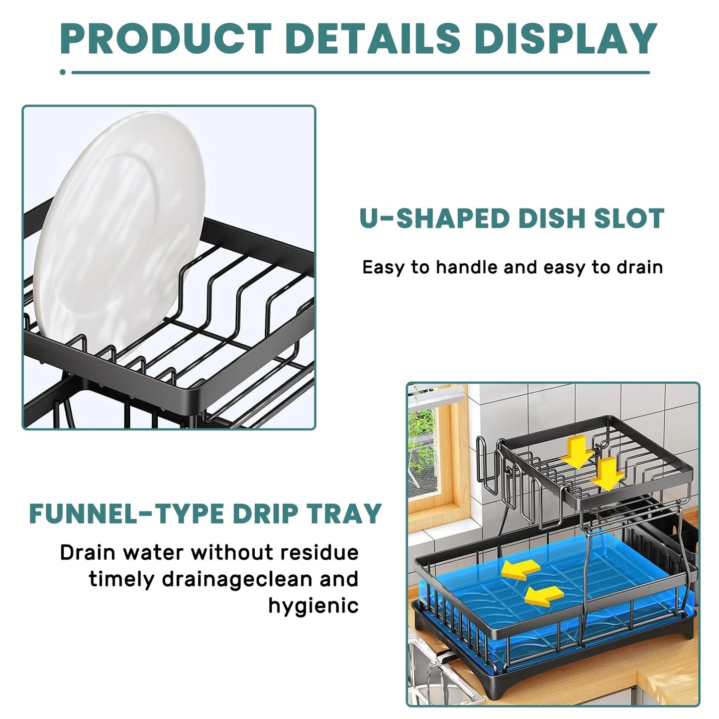Large 2-tier dish drying rack for kitchen