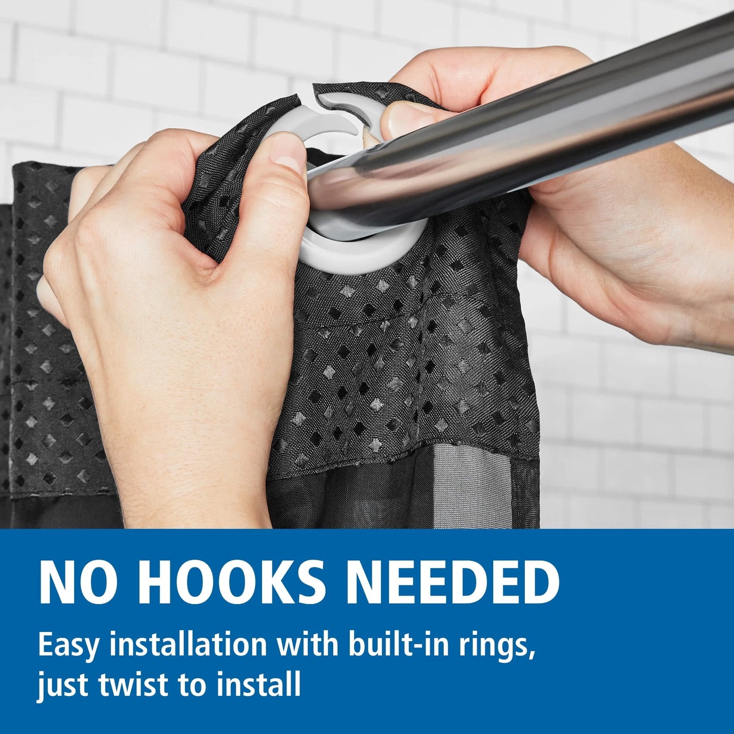 Easy Hang Fabric Shower Curtain with Built-in Rings