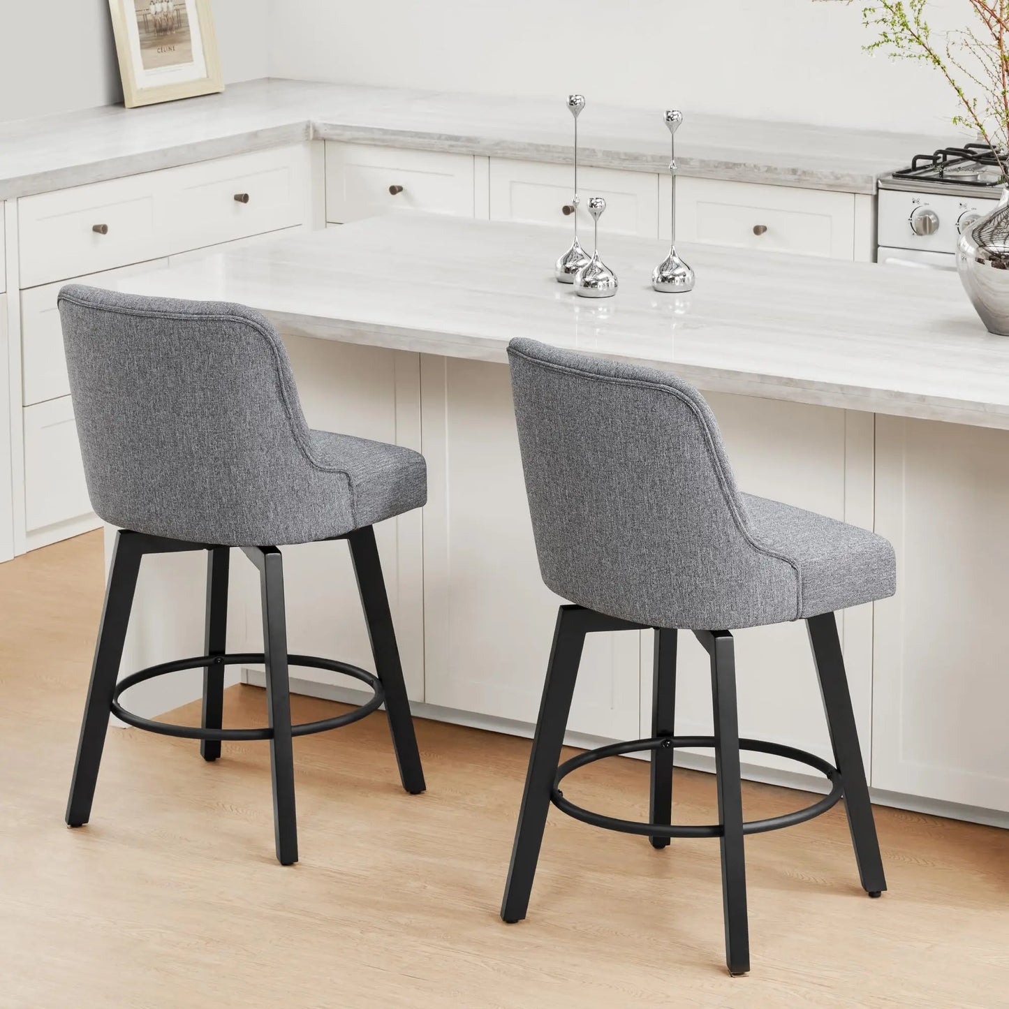 Gray Tufted Swivel Bar Stools Set Of 4