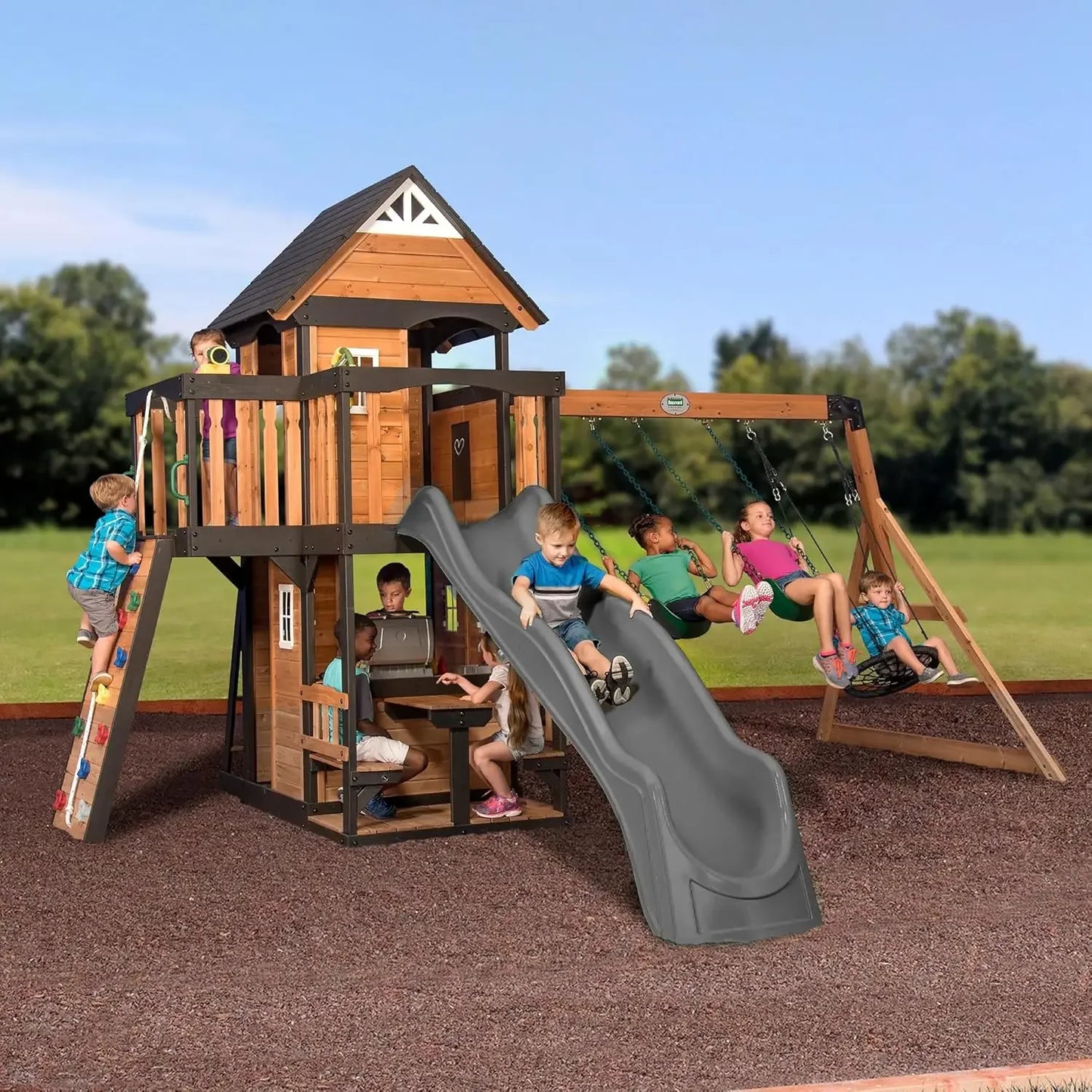 Swing Set with Wave Slide, Clubhouse and More