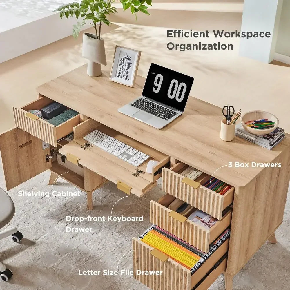 Fluted Executive Desk with Drawers