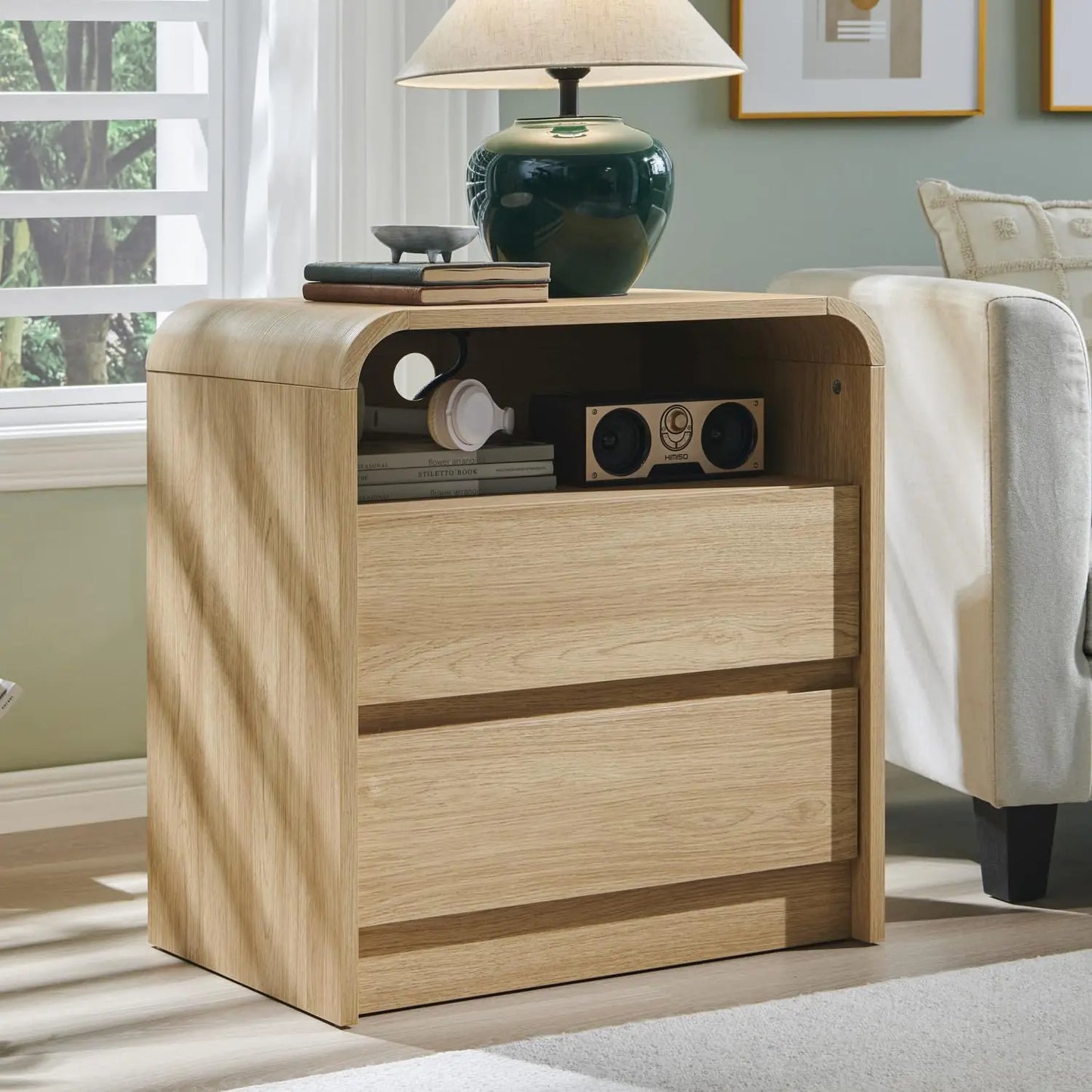 Tall Modern Nightstand with Charging Station