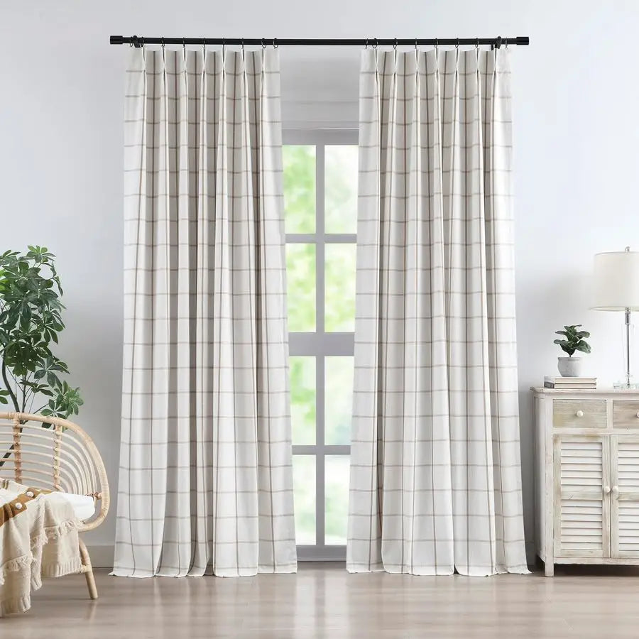 Linen Plaid Full Blackout Curtains 90inch