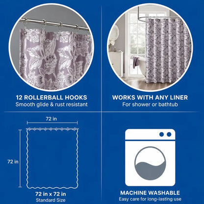 Purple Floral Shower Curtain Set