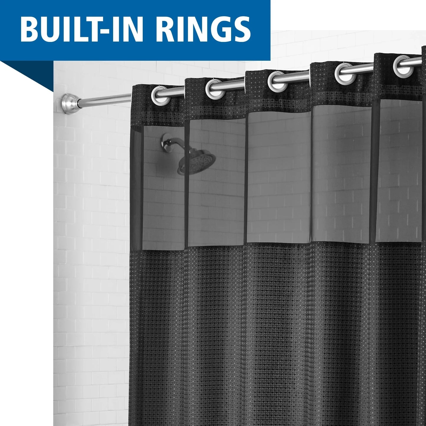 Easy Hang Fabric Shower Curtain with Built-in Rings