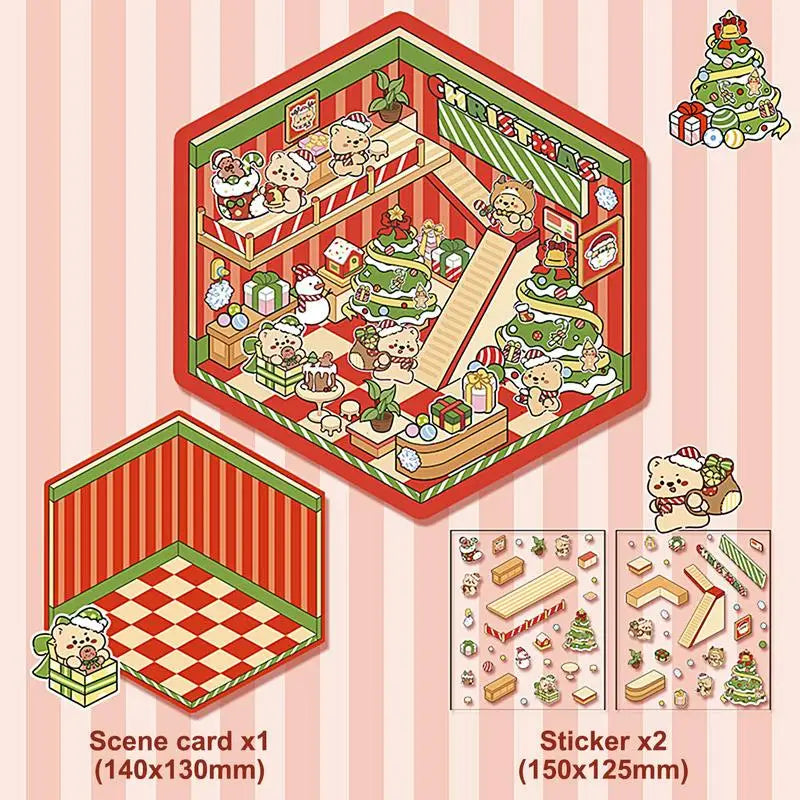 3D Christmas House Stickers Miniature