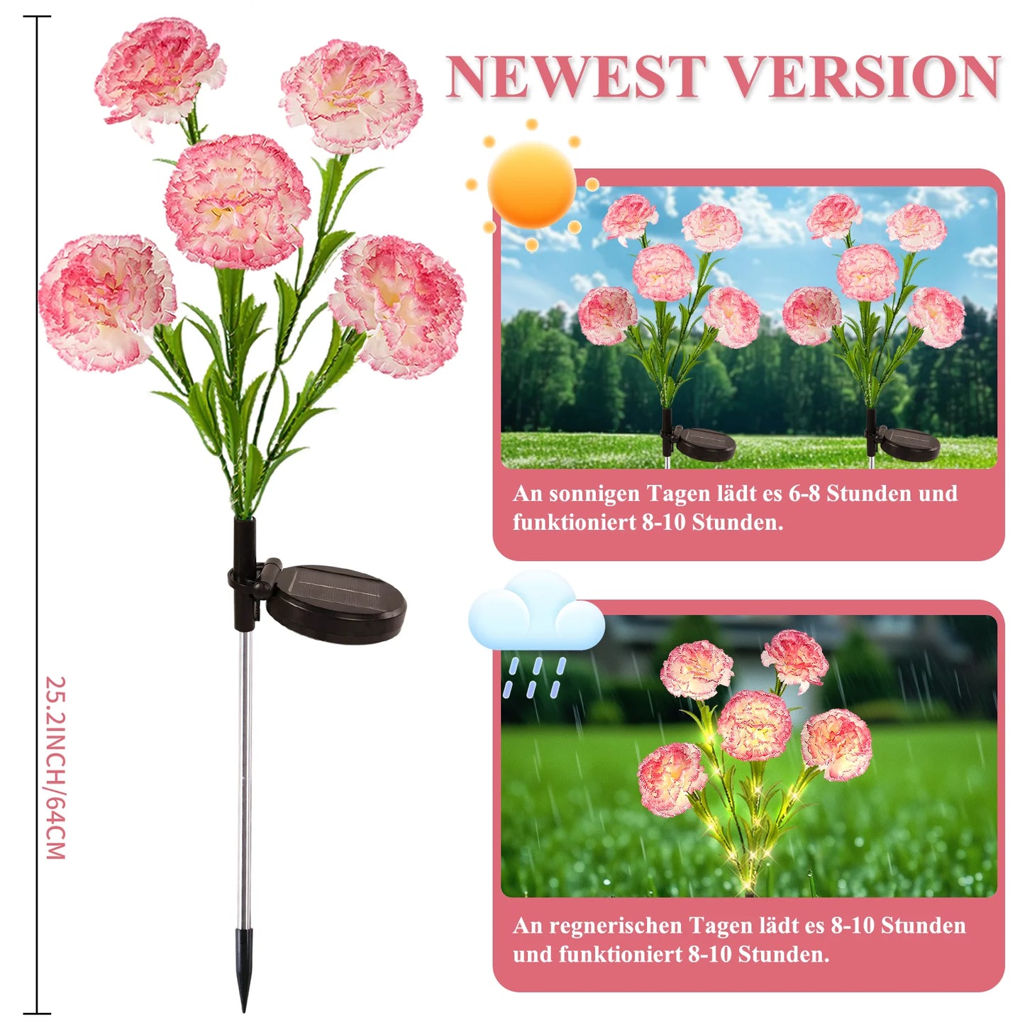 2pc Carnation Flower Solar Light