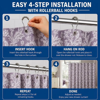 Purple Floral Shower Curtain Set