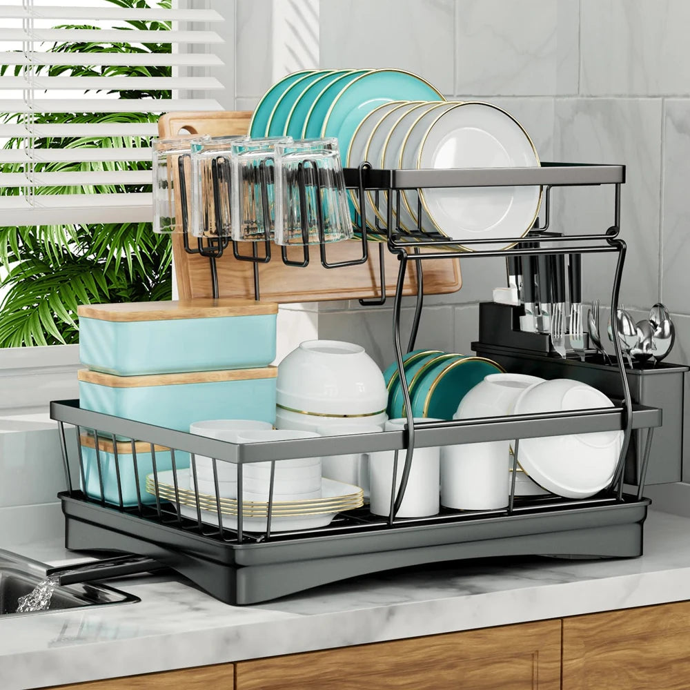 Large 2-tier dish drying rack for kitchen