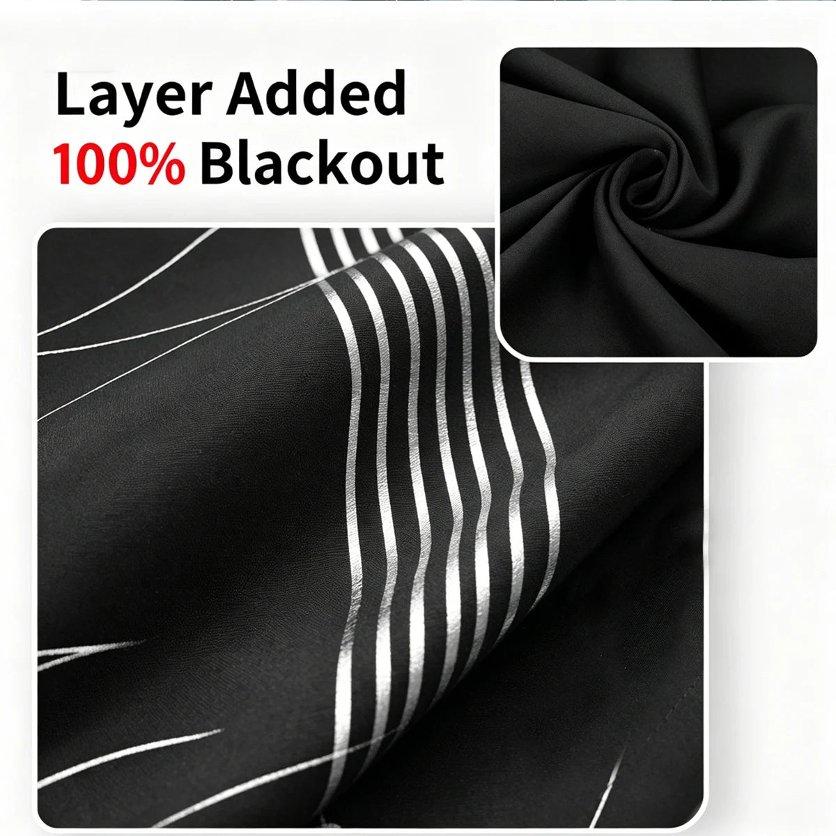 100% Blackout Curtains Silver Wave Foil Pattern