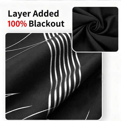 100% Blackout Curtains Silver Wave Foil Pattern