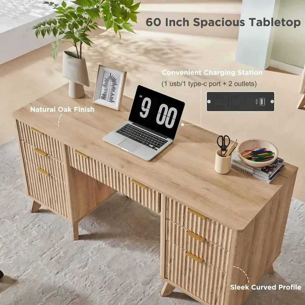 Fluted Executive Desk with Drawers