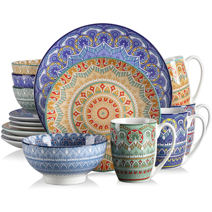 16 Pc Bohemian Mandala Patterned Ceramic Tableware Set