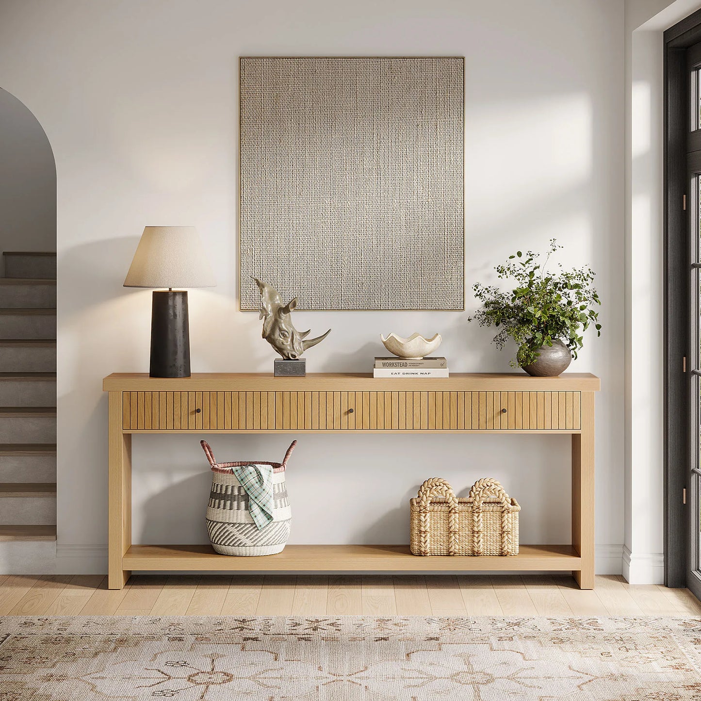 Oak Console Table with 3 Drawers