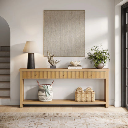 Oak Console Table with 3 Drawers