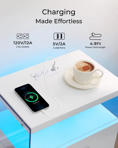 2 Drawer Bedside Table with LED Lights