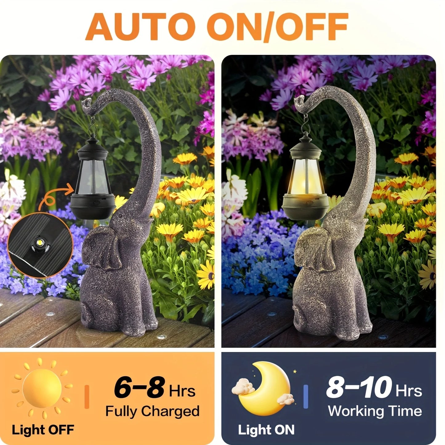 2pcs Solar Plastic Elephant Statue with LED Lights