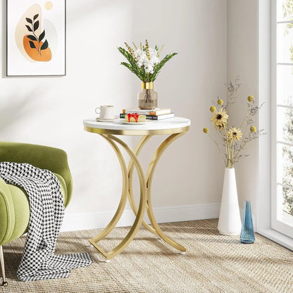 Modern Faux Marble White and Gold End Table