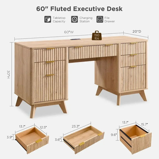 Fluted Executive Desk with Drawers