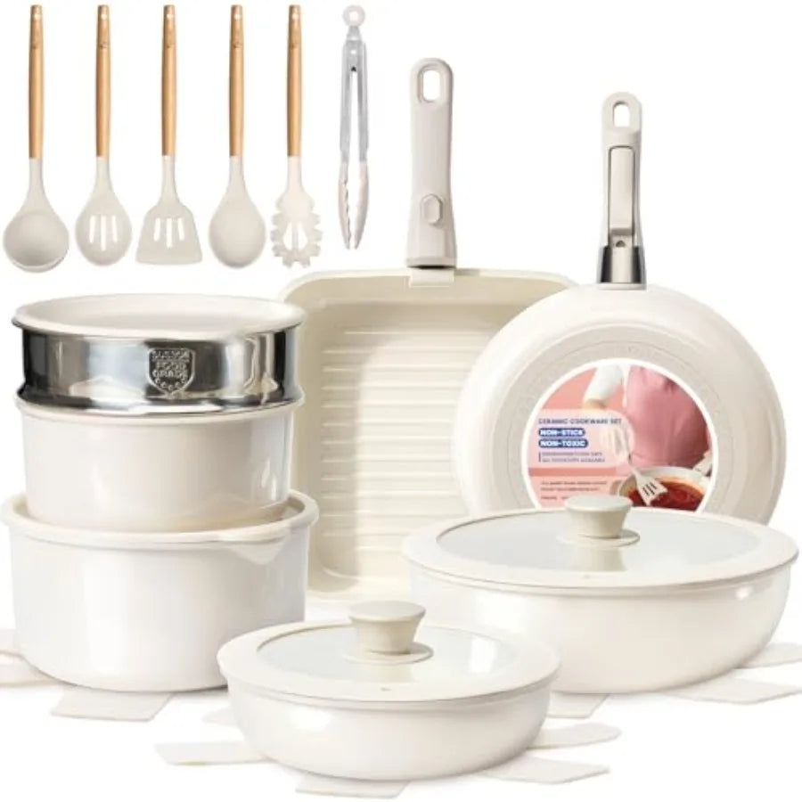 Ceramic Cookware Set with Detachable Handle
