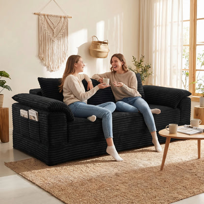 Oversized Black Striped Corduroy Sofa