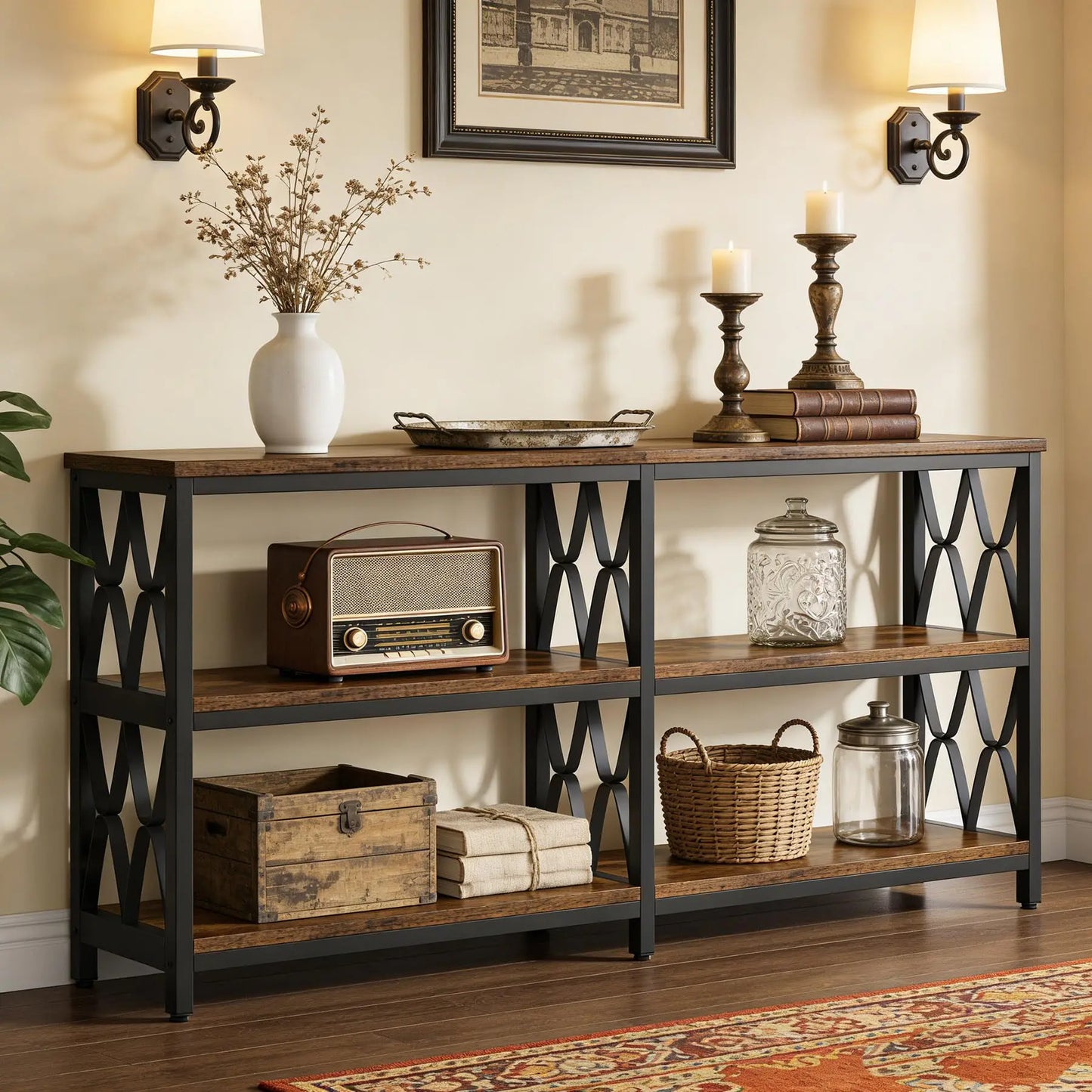 Console Table with Storage Shelves