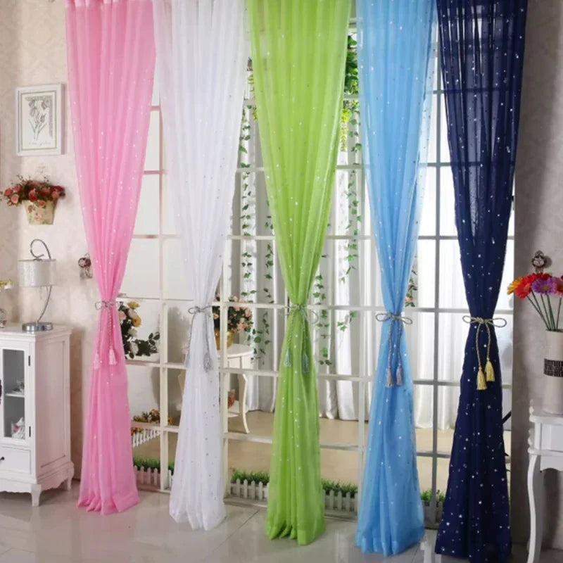 Hot Stamping Silver Stars Tulle Sheer Curtains