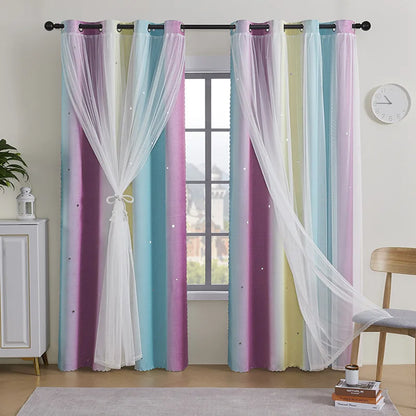 Rainbow Hollow-Out Star Blackout Curtains