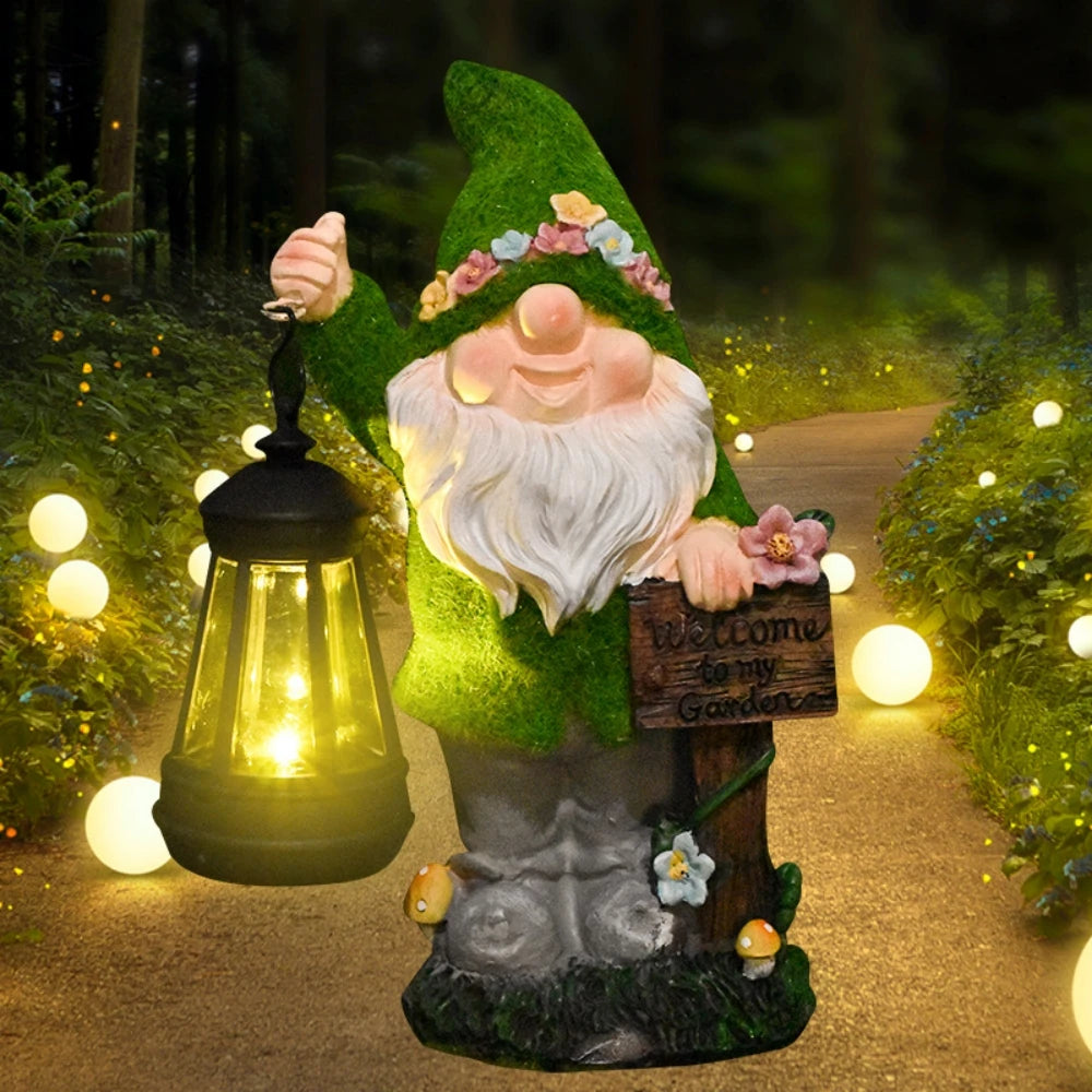 Flocking Gnome Statues with Solar Lantern