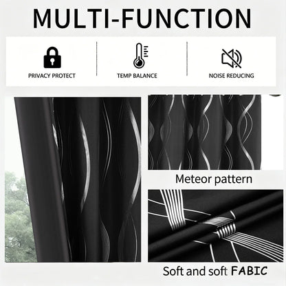 100% Blackout Curtains Silver Wave Foil Pattern