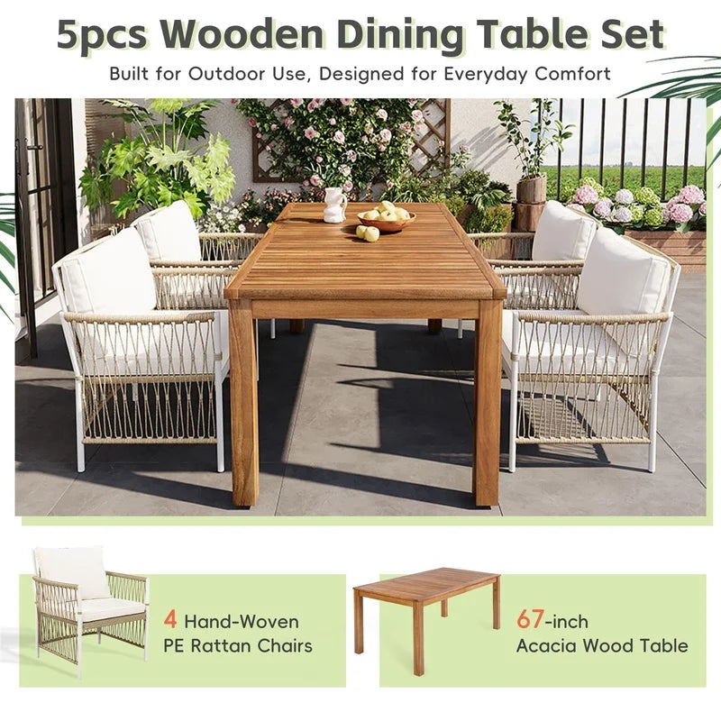 5-Piece Outdoor Wooden Dining Set