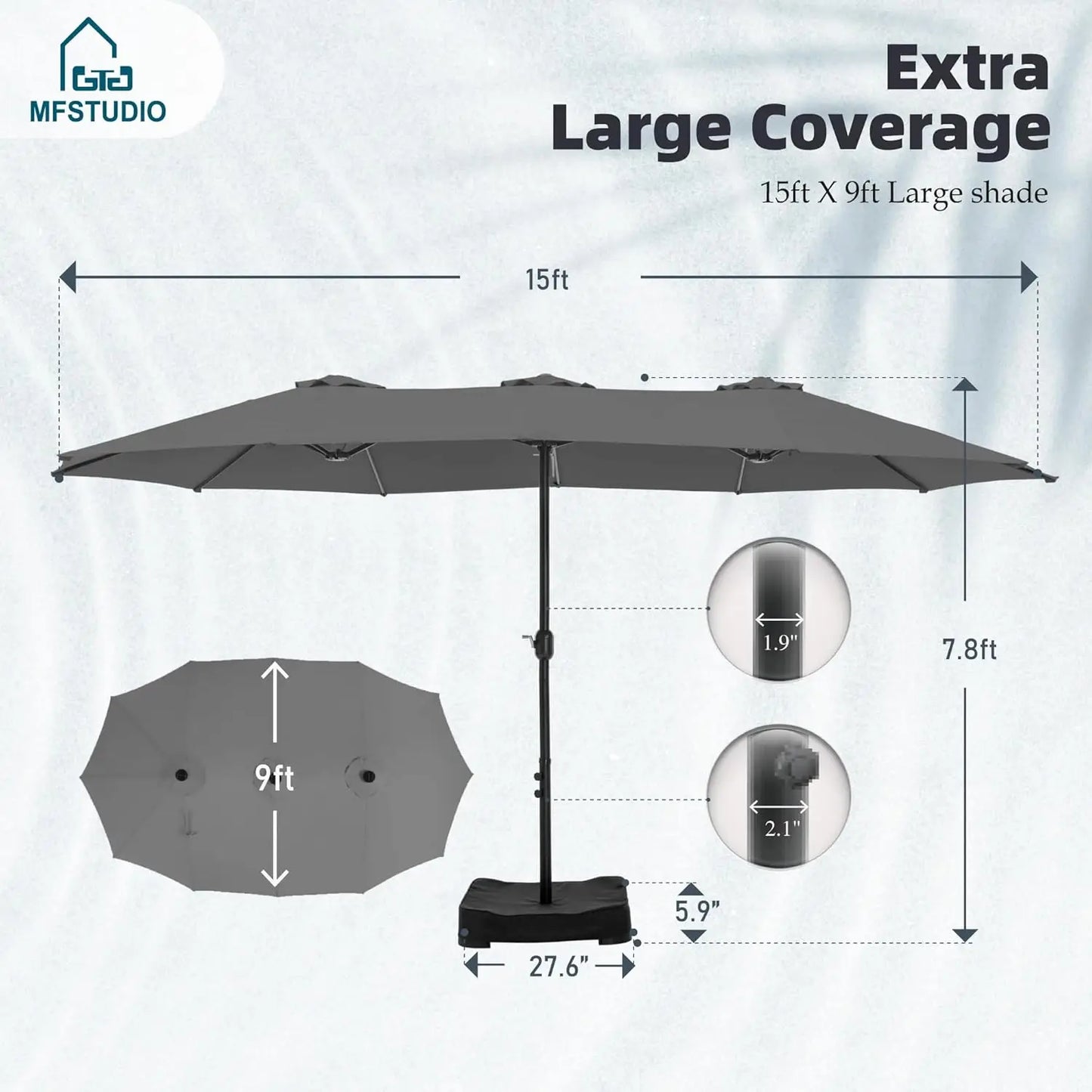 15ft Double Sided Patio Umbrella with Base