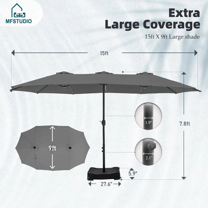 15ft Double Sided Patio Umbrella with Base